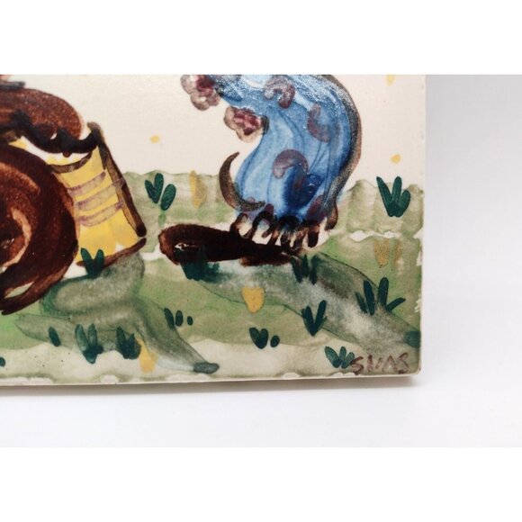 Franklin Co Circus Clown Tile Signed Svas Vintage Decor Handpainted Ball Stars - Picture 3 of 5